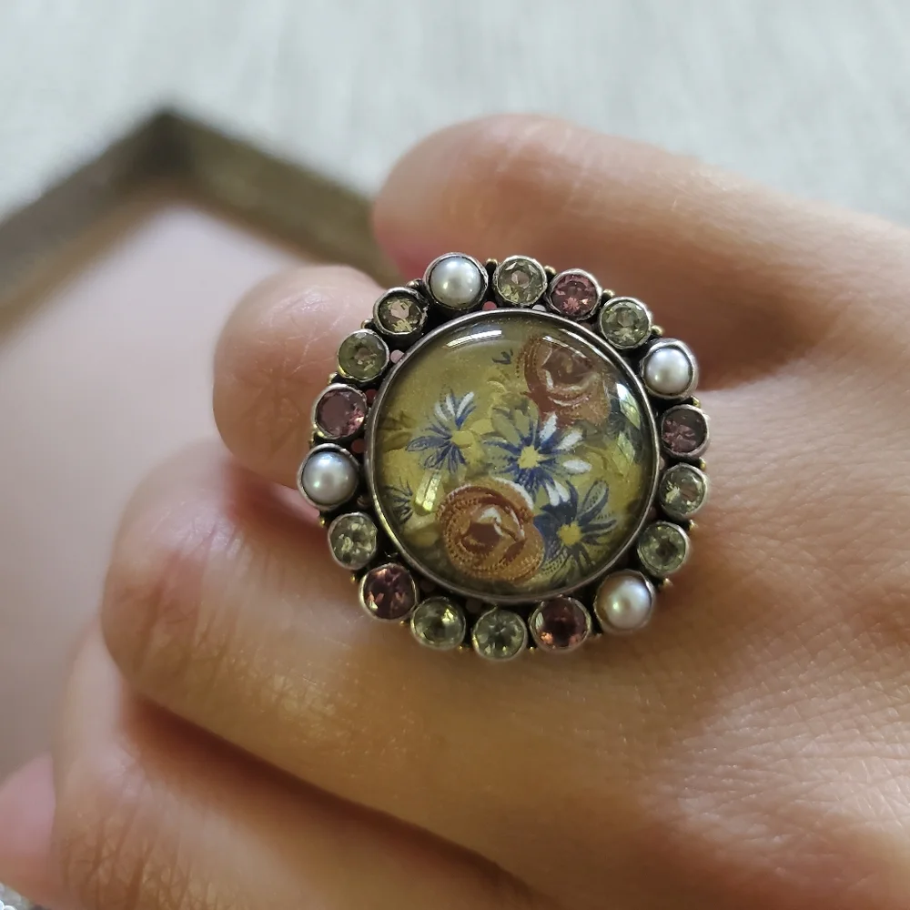 Mars and Valentine Sterling Floral Gemstone Ring